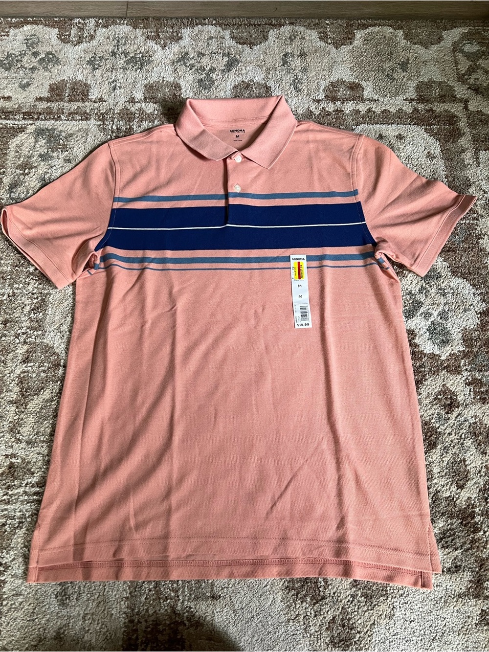 Men's Orange Stripe Polo Shirt - Casual Short Sleeve